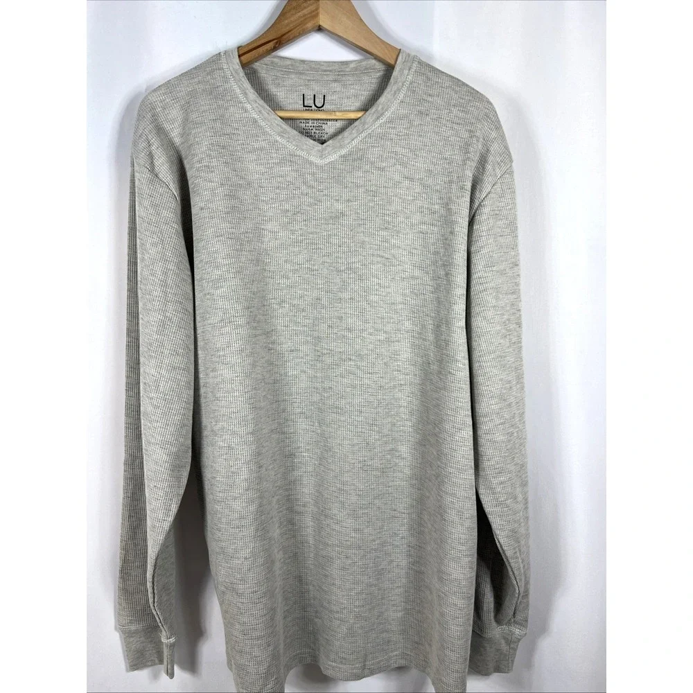 NWOT Linea Uomo Gray Waffle‎ Knit Thermal V-Neck Size 2XL